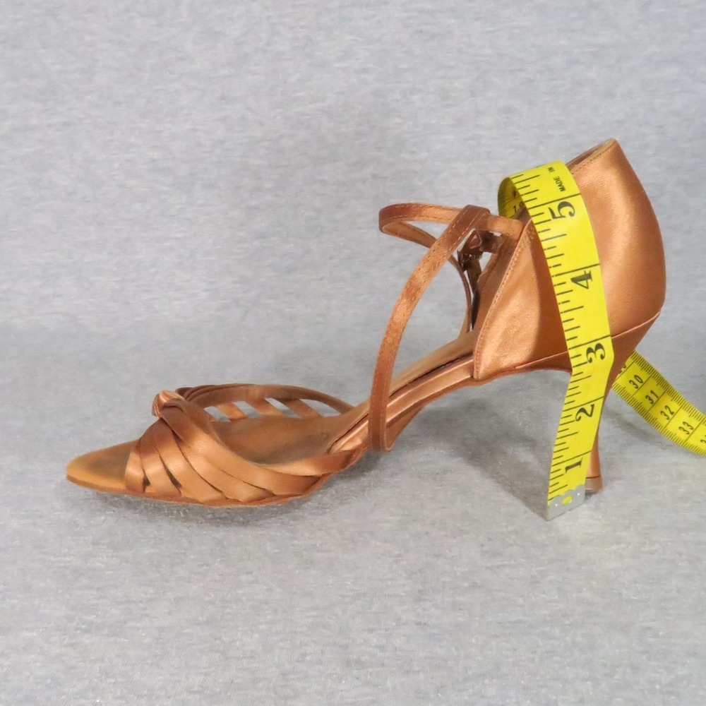 Supadance 1066 Latin Ballroom Dance Shoes 6.5 Dark Tan Satin 2" Flare Heel w Box - Picture 10 of 11